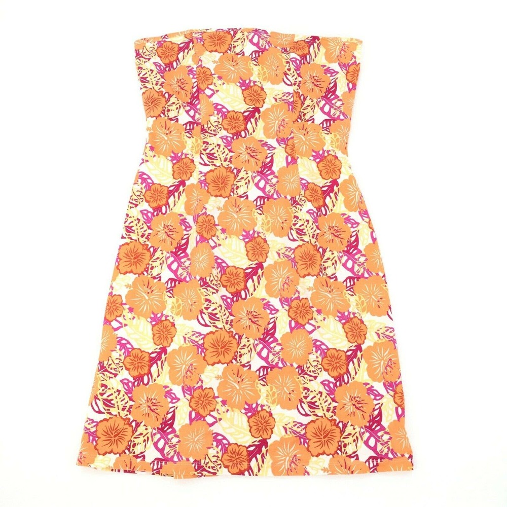 No Boundaries Floral Print Strapless Dress Extra Large Orange Pink Stretch XL